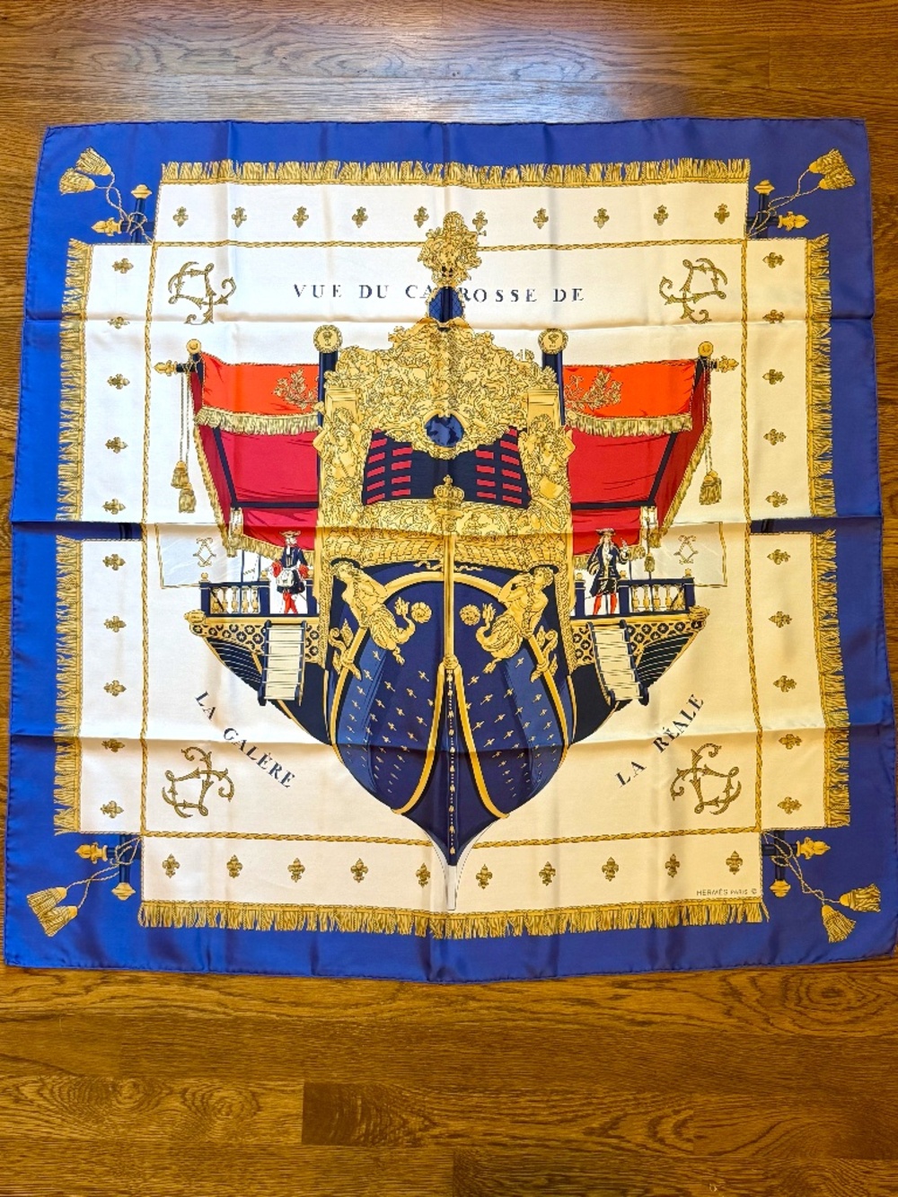 VINTAGE Hermes Scarf "Vue Du Carrosse De La Galere La Reale" Silk Carré 90